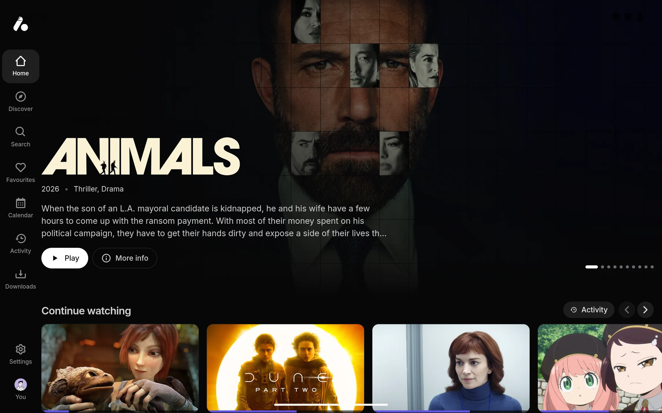 The home page on a tablet, with a side rail of page names and Animals featured