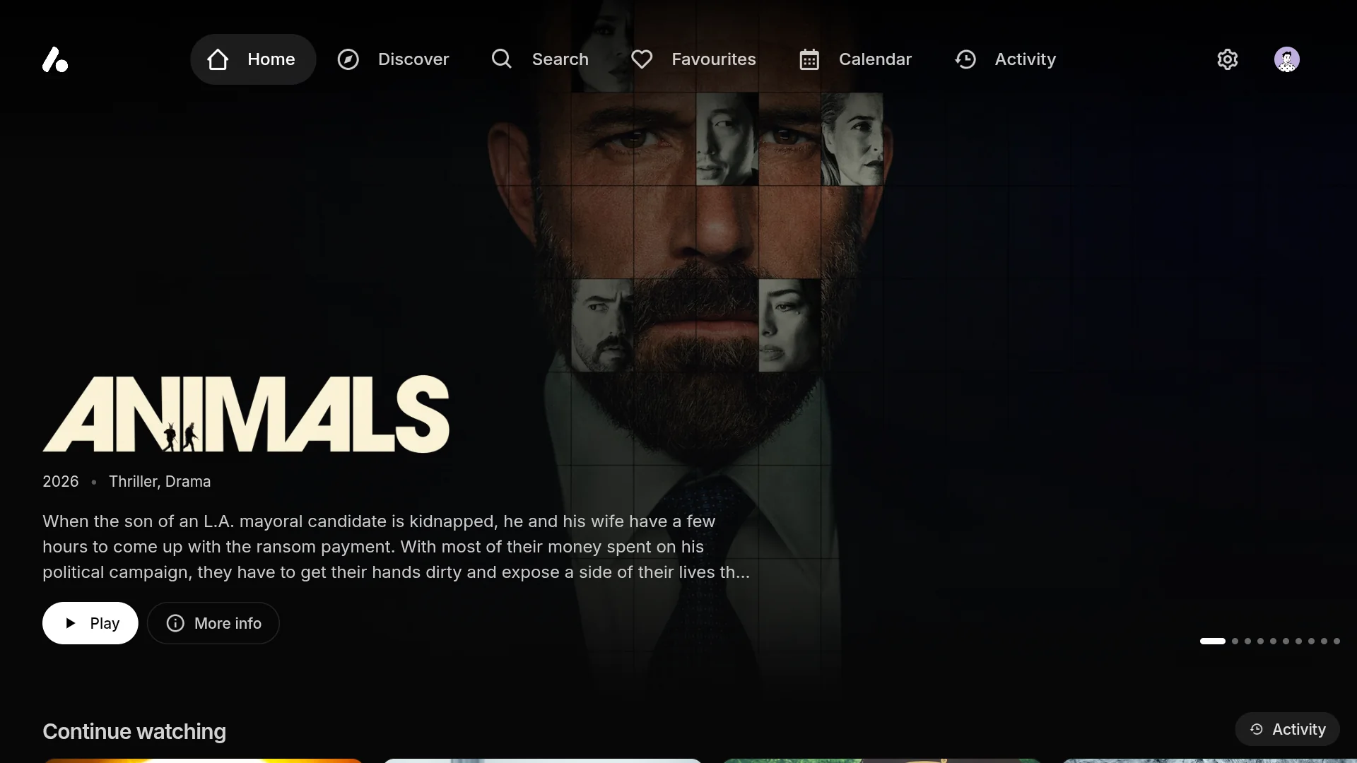 The home page on a TV, with Animals featured under the top navigation