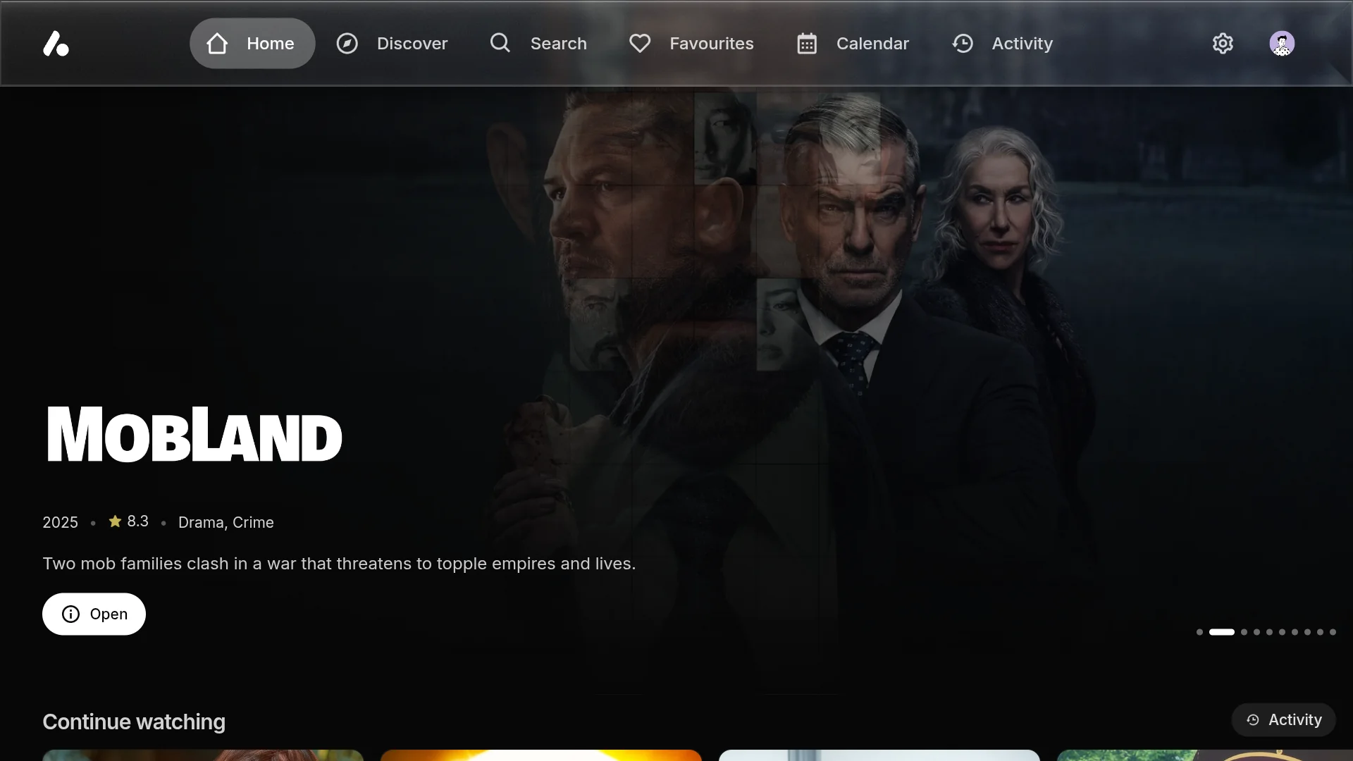 The TV home page with the navigation as a bar across the top on liquid glass