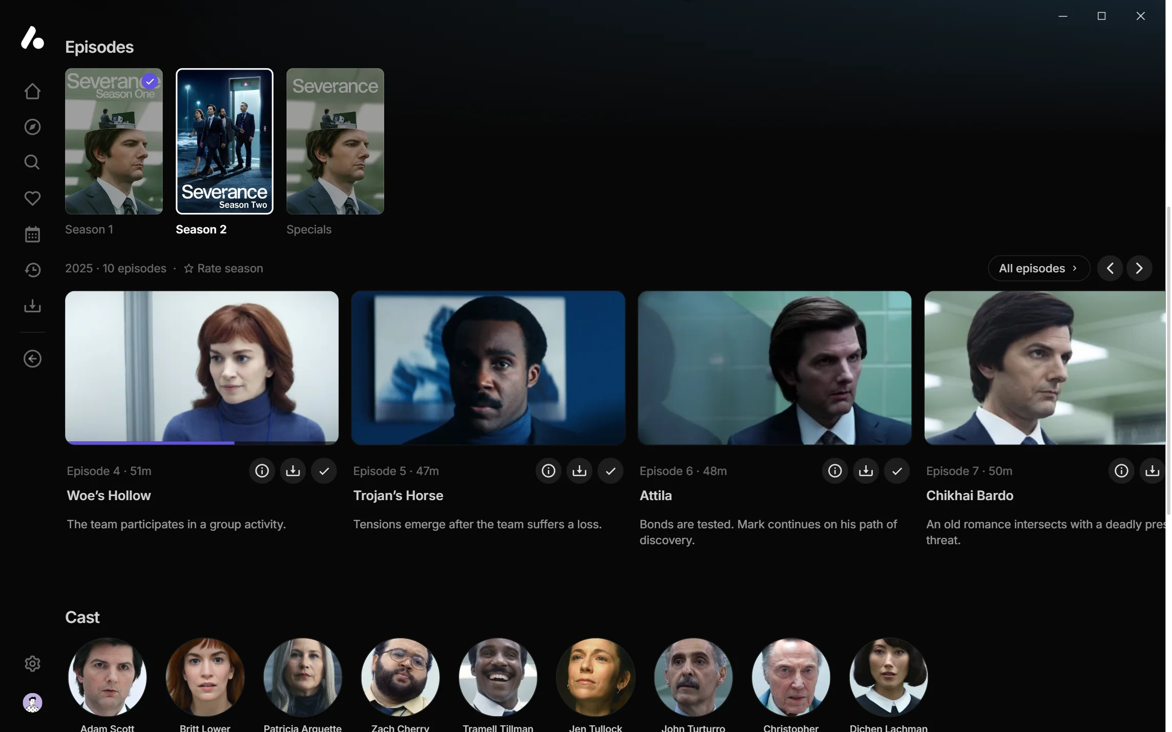 Severance's episodes in a row, starting at the episode to watch next, Episode 4 of season 2