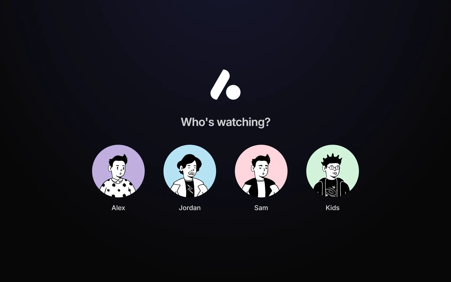 The Who's watching screen, with four users to pick from