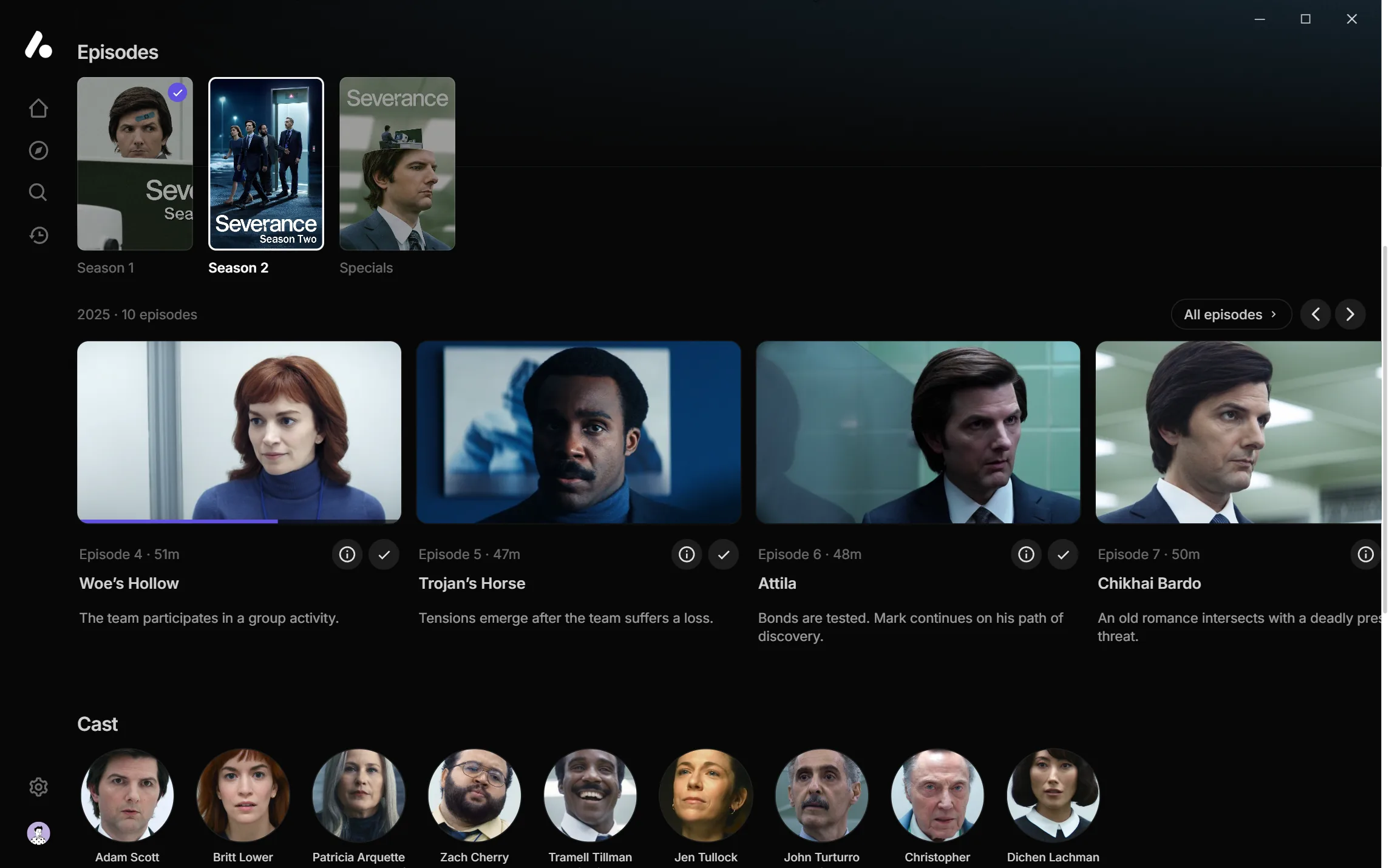 Severance's episodes in a row, starting at the episode to watch next, Episode 4 of season 2